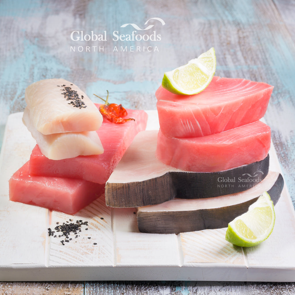 Assorted seafood platter featuring a variety of fish, shellfish, and crustaceans, richly colored and artfully arranged, symbolizing the diversity and nutritional value of a seafood diet