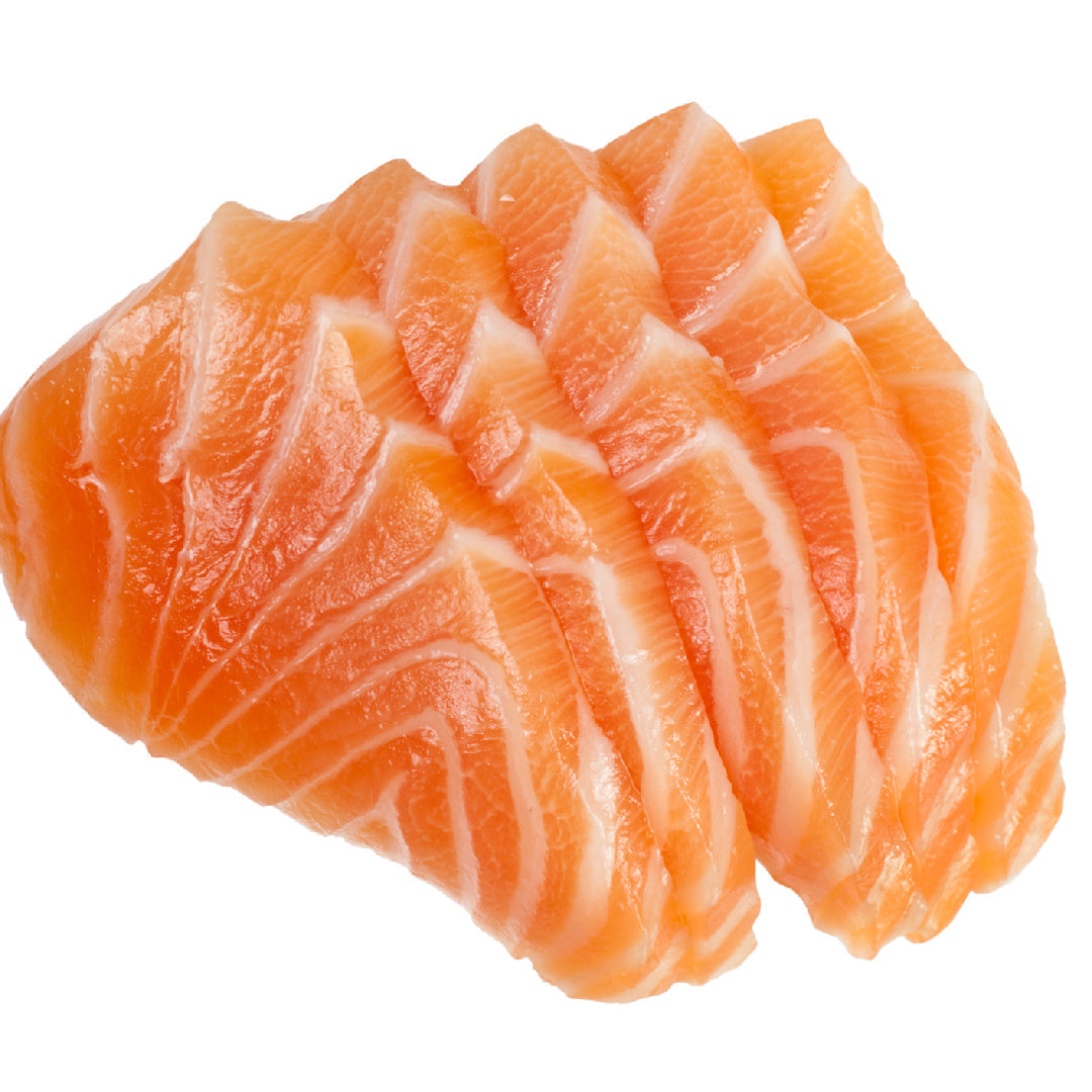 Fresh Ora King Salmon fillet showing vibrant orange flesh and rich marbling on a dark slate surface