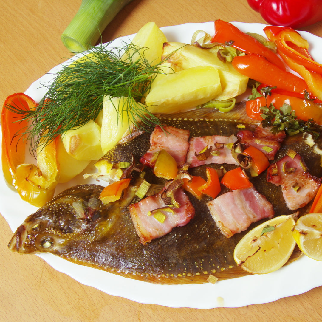 Petrale sole fish swimming near the ocean floor, representing sustainable fishing practices
