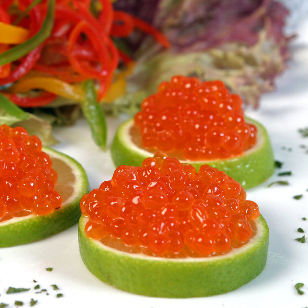 Salmon roe (red caviar) — rich in omega-3 fatty acids, protein, and essential vitamins
