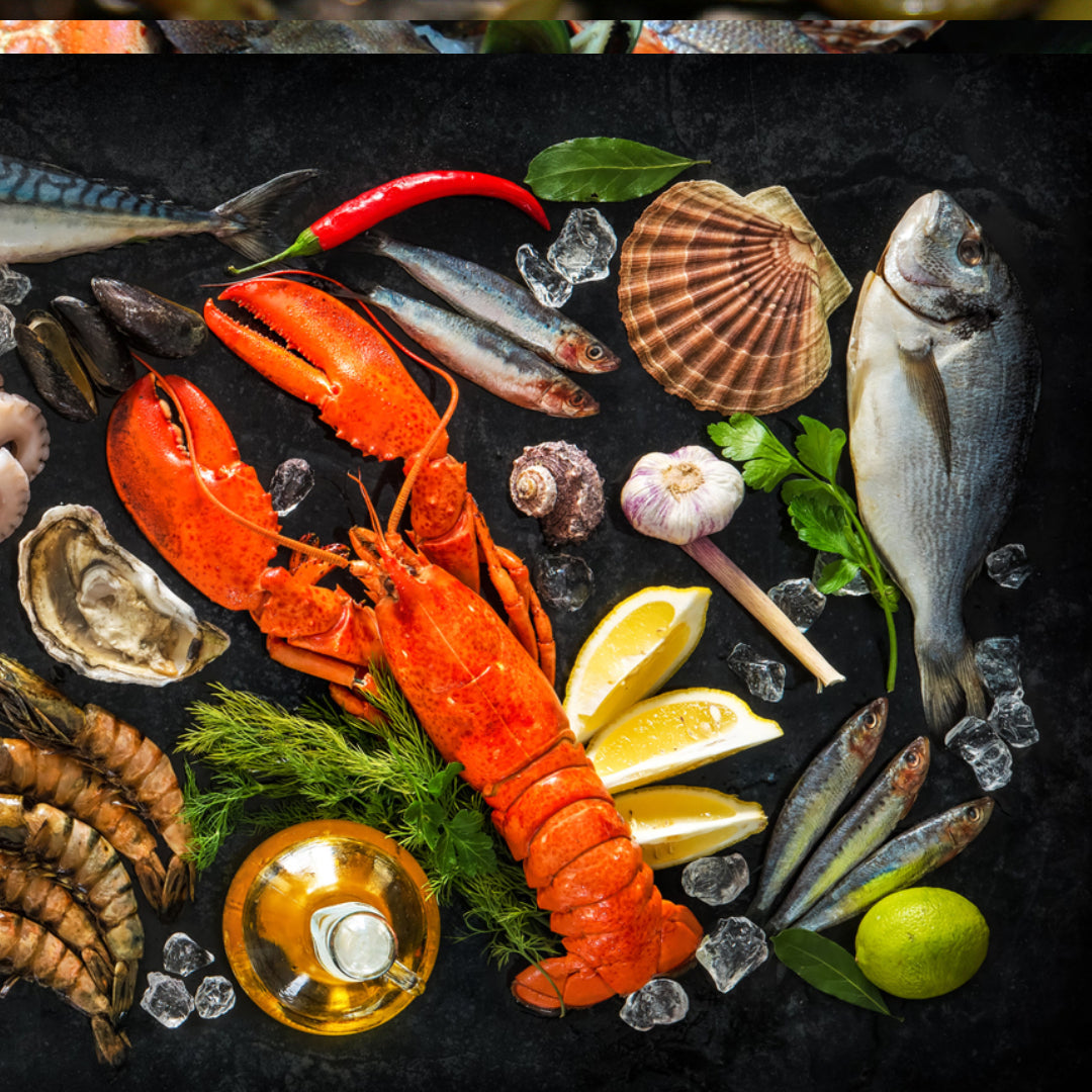 Grilled shrimp and pineapple kebabs on skewers with colorful vegetables