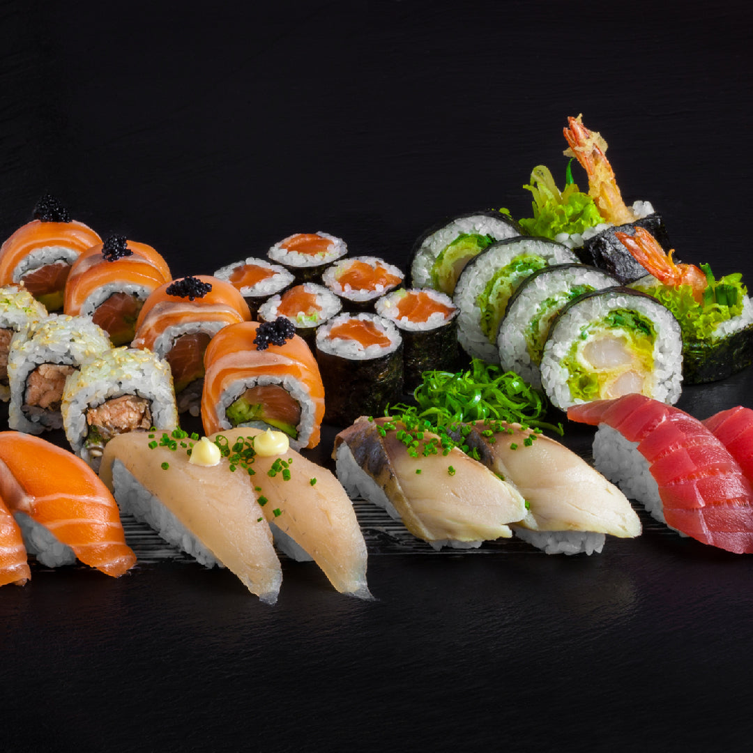 Assorted sushi rolls and nigiri platter at a top Denver sushi restaurant