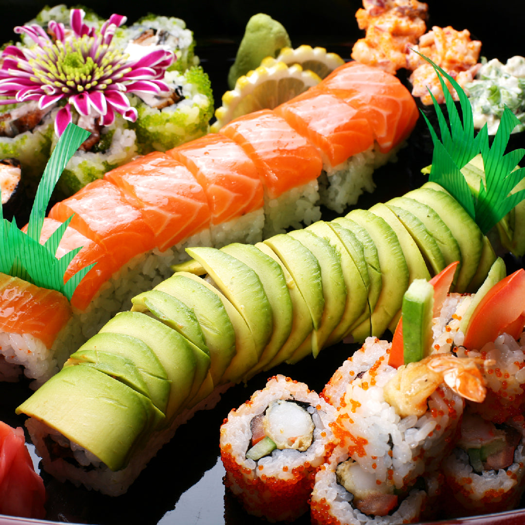 Assorted sushi rolls and nigiri platter at a Boston sushi restaurant