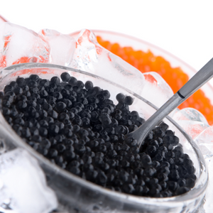 A selection of luxury caviar varieties displayed elegantly, featuring Beluga, Osetra, and Kaluga caviar in opulent settings, symbolizing the high-end delicacy and sophistication of these premium caviar types