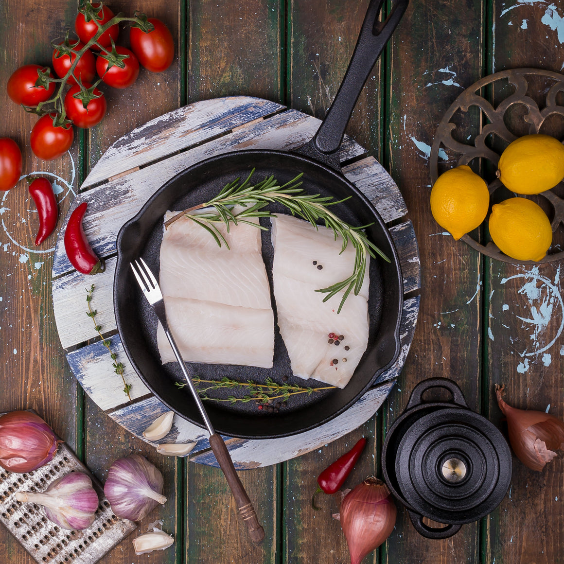 Assorted Alaskan Sablefish products from our collection, displaying the fresh, high-quality black cod fillets, steaks, and smoked varieties, ready for gourmet cooking