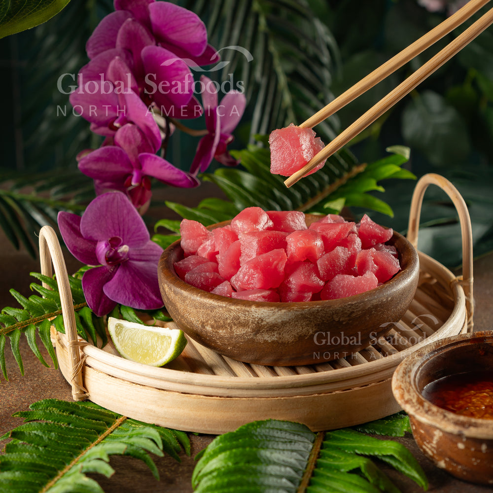 Ahi poke made with premium sashimi-grade ahi tuna from Global Seafoods