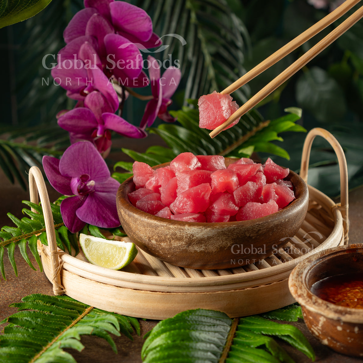 Ahi poke made with premium sashimi-grade ahi tuna from Global Seafoods