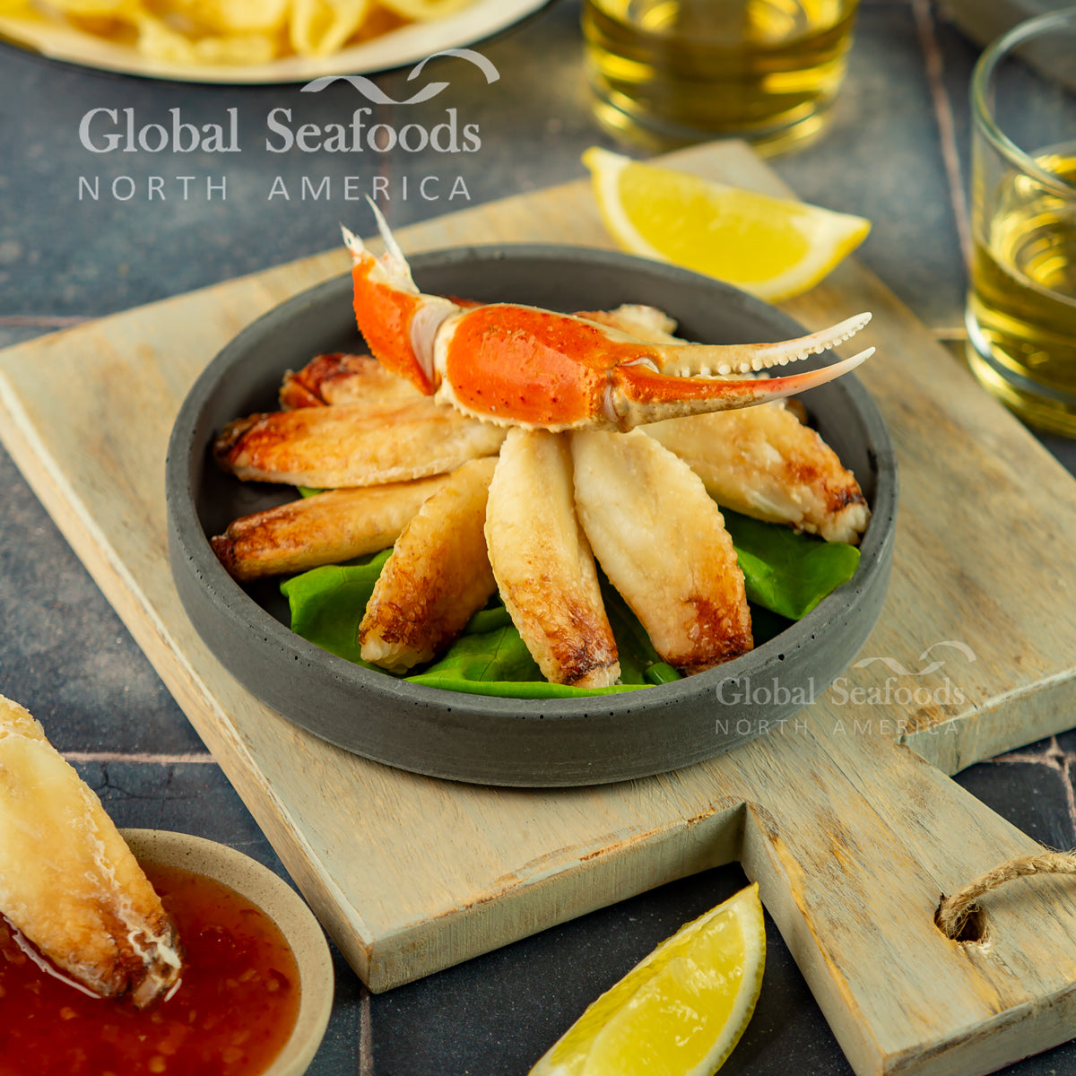 Dungeness crab merus meat on a platter