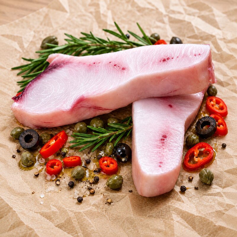 Swordfish steaks with herbs on parchment