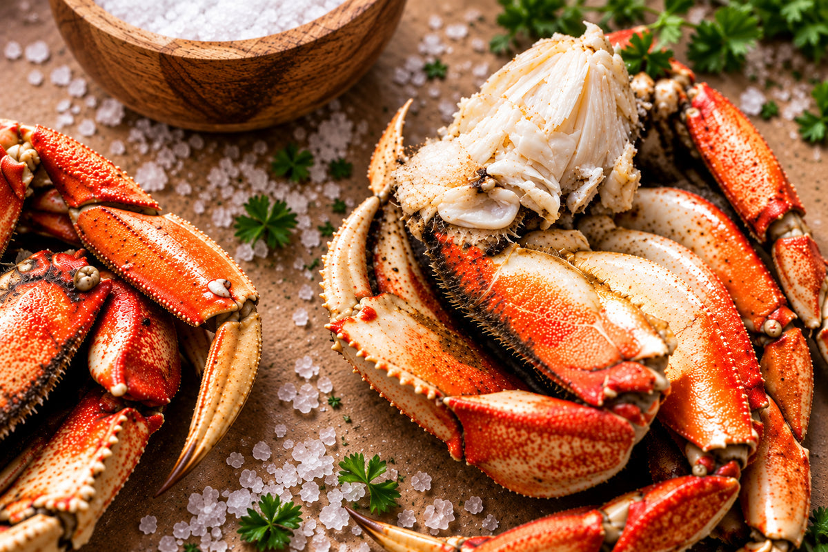 Cooked Dungeness crab clusters