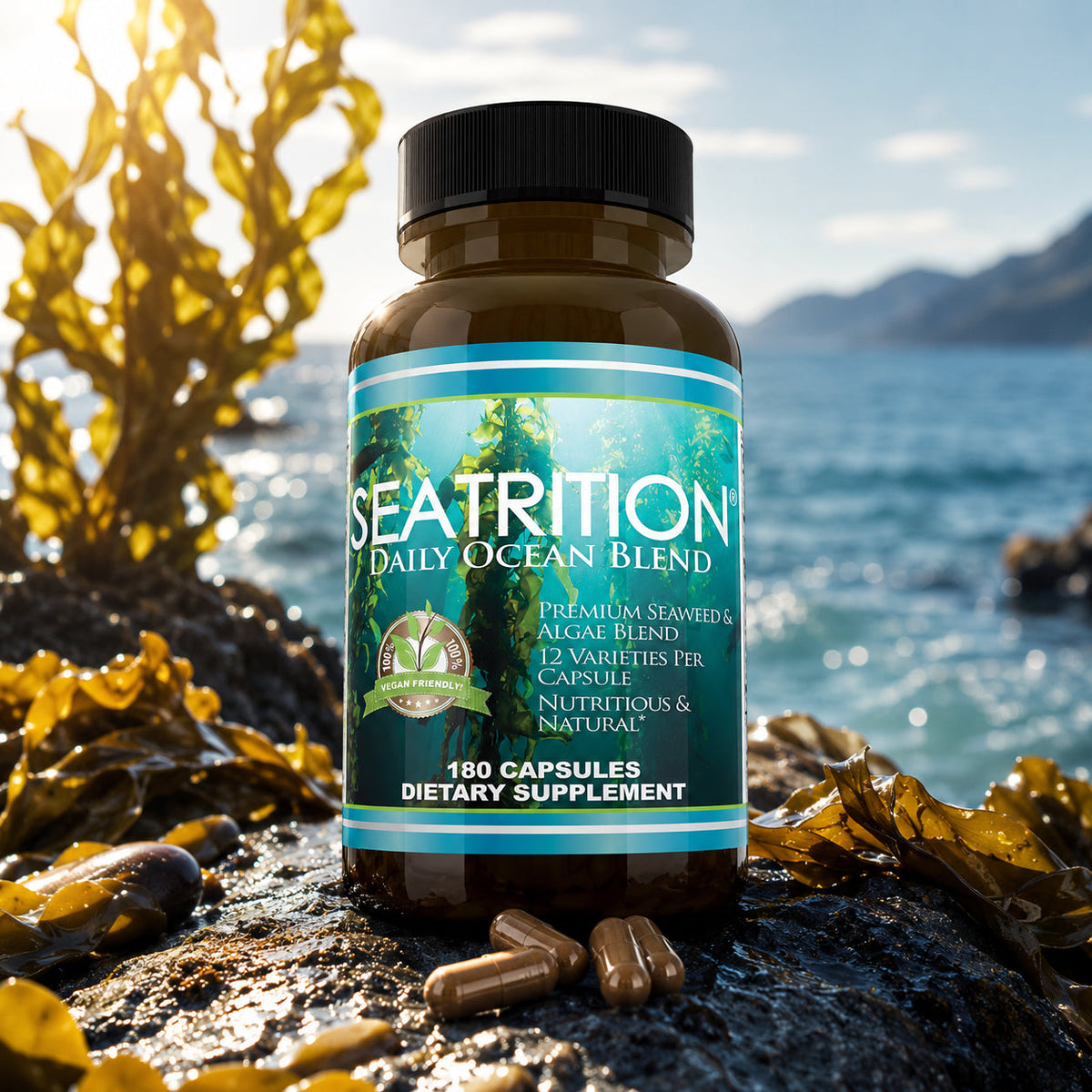 Seatrition Pure Seaweed Supplement bottle, front label