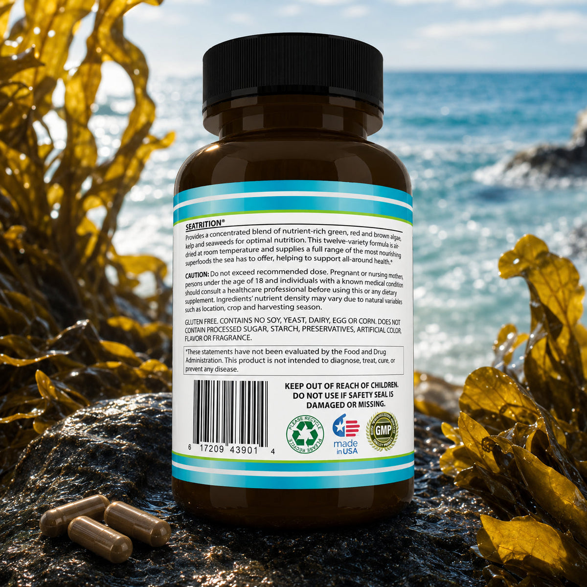Seatrition Pure Seaweed Supplement bottle, back label