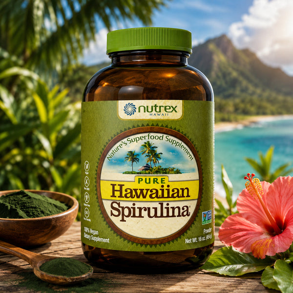 Nutrex Hawaii Pure Hawaiian Spirulina bottle, front label