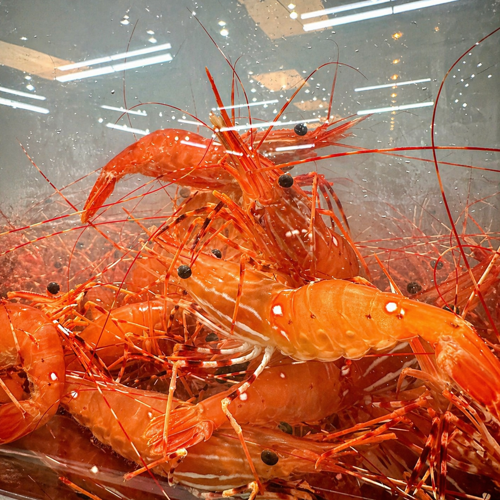 Live Canadian spot prawns fresh wild-caught premium sweet shrimp seafood