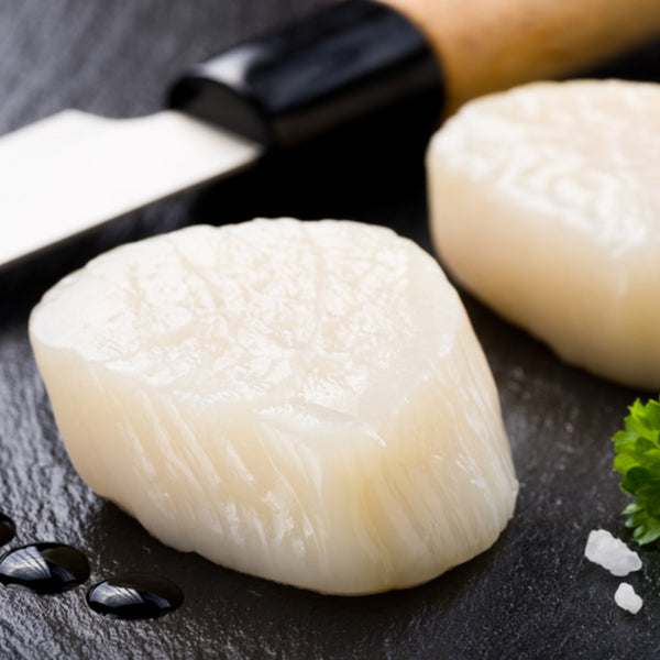 Hokkaido scallops on a dark serving surface