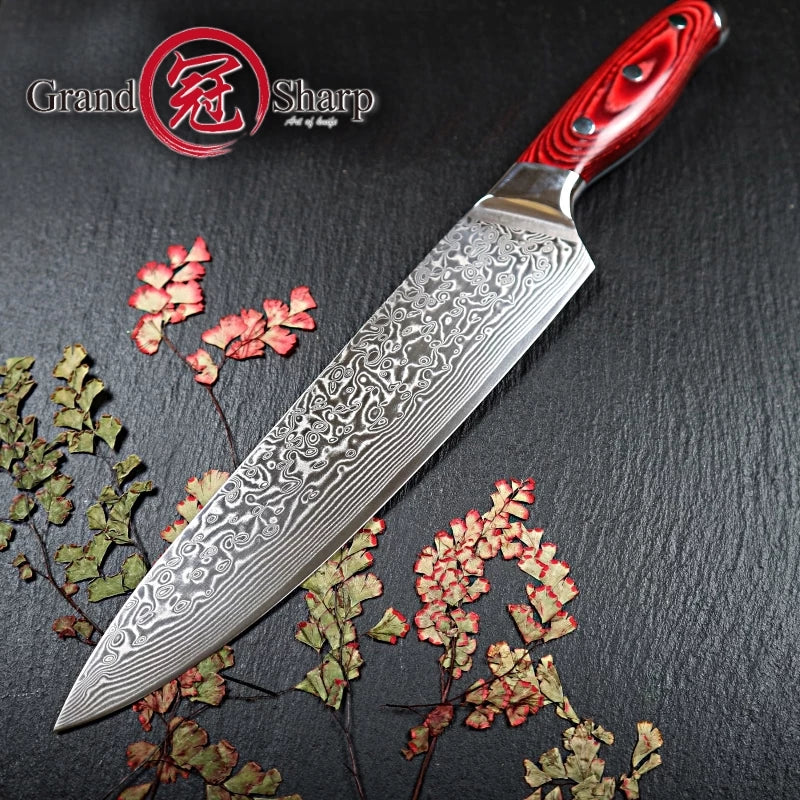 SAMCOOK Cuchillo de chef Damasco – Cuchillo Gyuto profesional afilado de 8  pulgadas – Cuchillo japonés VG-10 de acero inoxidable de alto carbono –