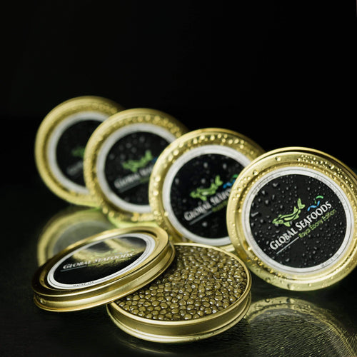 Sturgeon Caviar Sampler featuring Siberian, Ossetra, and Beluga Hybrid Caviar