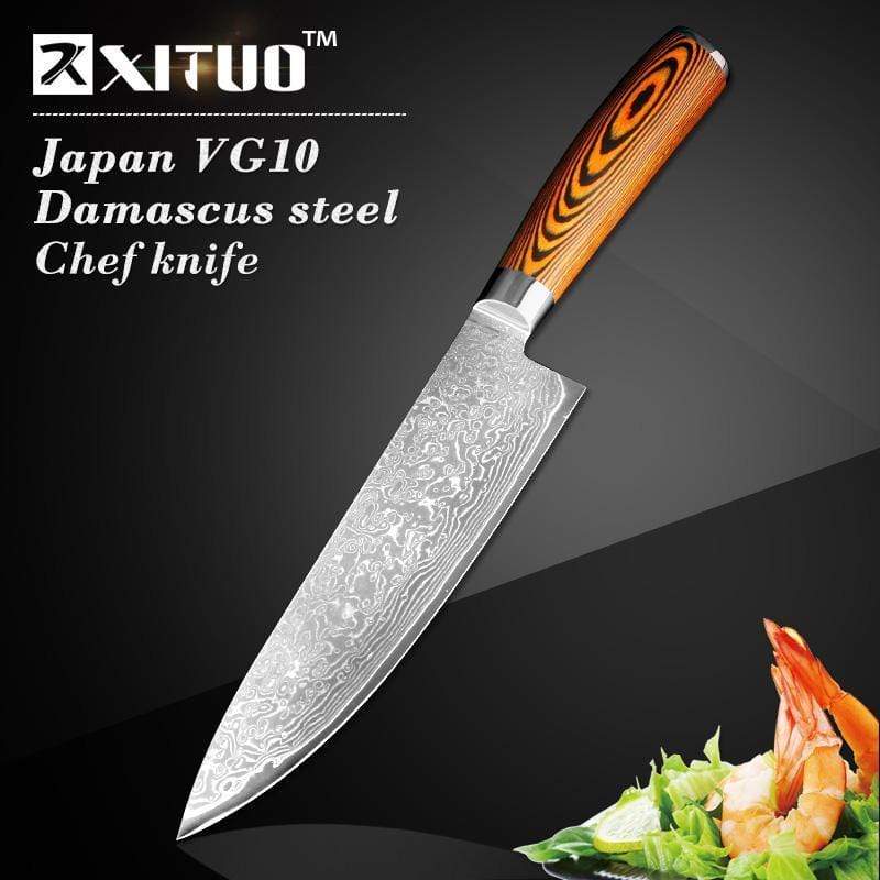 Cuchillo de Chef de cocina de acero de Damasco, cuchillo japonés