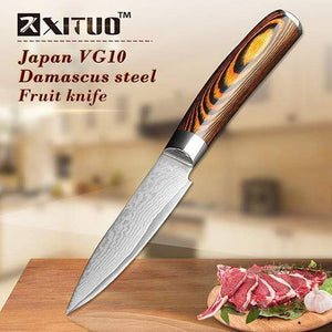 Cuchillo de chef de Damasco, cuchillos japoneses juego de cocina | Juego de  cuchillos de 4 piezas Cuchillo Santoku Cuchillo utilitario japonés VG10