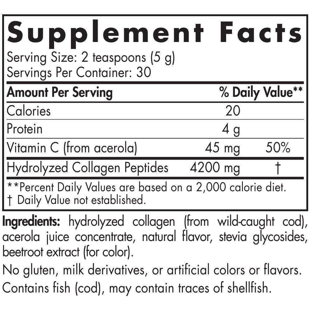 Marine collagen Supplement Facts and ingredients panel
