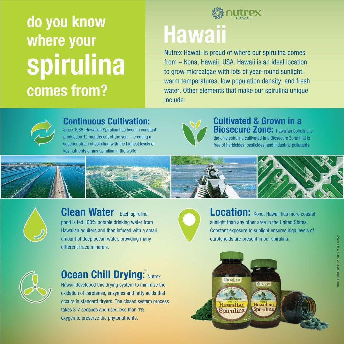 Nutrex Hawaii infographic about spirulina cultivation