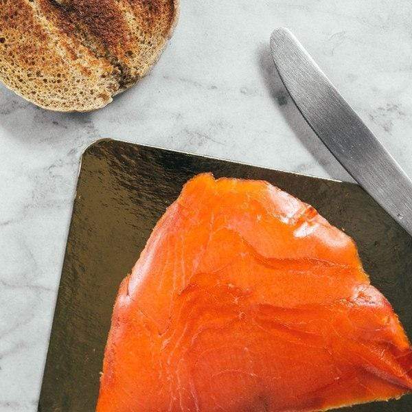 Nova Lox Sampler featuring smoked Sockeye and Chum Salmon slices, ready to eat